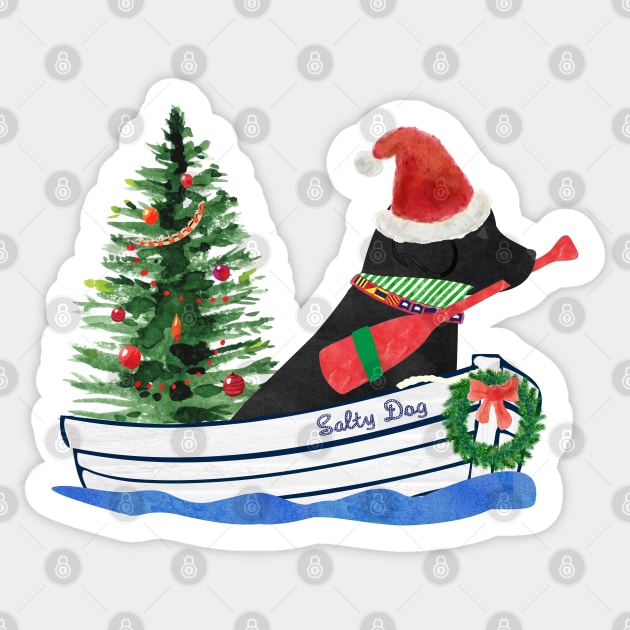 Nautical Preppy Black Lab Aboard The Christmas Salty Dog Sticker by emrdesigns